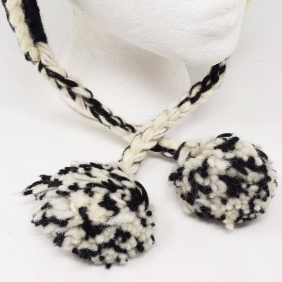 Nepal Beanie Knit Wool Women Hat Snowflake Pom Chin Tie Ear Flap Trapper Lined - Picture 11 of 11